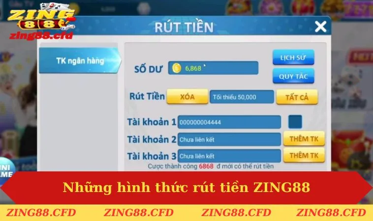 Những hình thức rút tiền ZING88