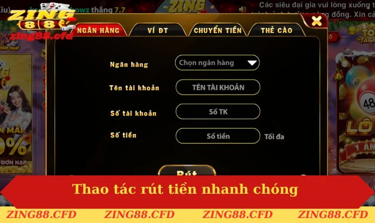 Thao tác rút tiền nhanh chóng theo đúng quy trình